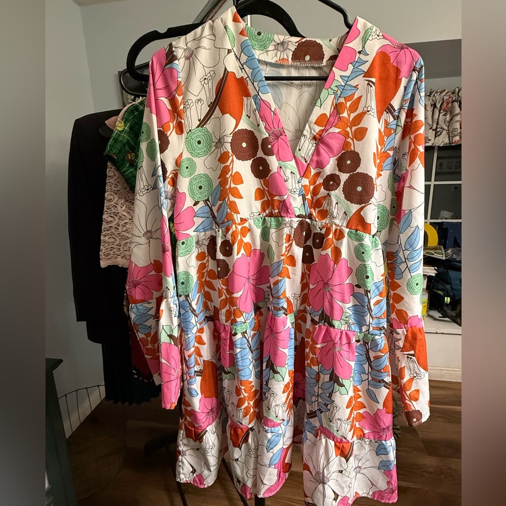 Vibrant Vintage Floral Long Sleeve Dress